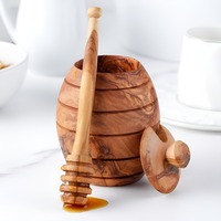 Juego de tarros de miel de madera de olivo con cuchara, reutilizables y ecológicos, para la mesa de cocina.