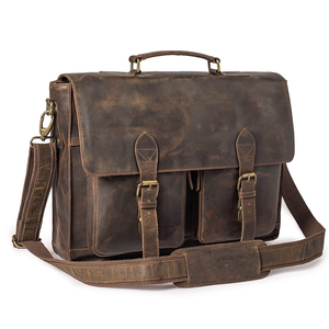 Genuine Leather Messenger Bag with Arcuate Shoulder Strap Detachable Handle Unisex Satchel <b>Briefcase</b> for Hunting - Product Image 2