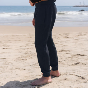<b>Men's</b> <b>Navy</b> Blue Cotton <b>Joggers</b> Full Length Solid Color Casual Elastic Waist Knitted Breathable Embroidery Summer Wear - Product Image 3
