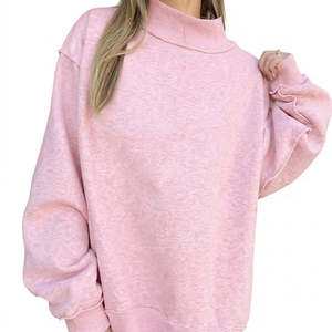 Sudadera Oversize de Algodón Grueso para Mujer con Cuello Alto, Estilo Urbano Contemporáneo, Manga Larga, Ropa Casual - Product Image 1