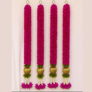 Guirlandes de fleurs artificielles de jasmin en plastique de luxe traditionnelles indiennes, Toran suspendu, boule Modak dorée, pompon, pour Diwali, mariage, décoration murale - Product Image 4