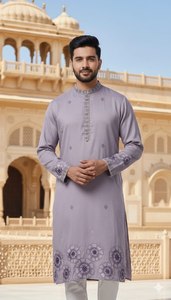Ensemble Kurta Pyjama en Soie Pure pour Homme, Broderie Multicolore de Fils et Paillettes, Tenue Traditionnelle Ethnique pour Mariage et Fêtes - Product Image 1