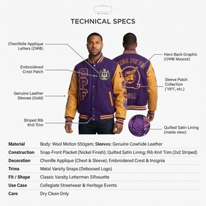 Veste universitaire personnalisée en laine et cuir 400 GSM Omega Psi Phi HBCU Streetwear Étiquette OEM - Product Image 5