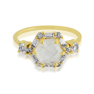 Luxury fine jewelry gold plated half eternity 925 sterling silver green quartz <b>CZ</b> multi-gemstone wedding engagement <b>ring</b> - Product Image 5