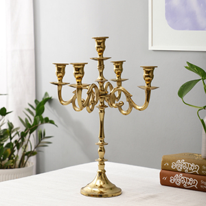 Candélabre de luxe en aluminium à 5 bras, style vintage européen, doré, en métal, pour centre de table, mariage, banquet, Noël - Product Image 5