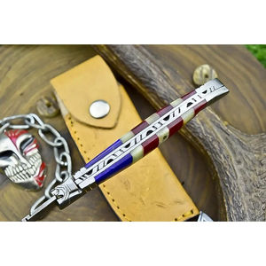 Couteau de poche multifonctionnel Burraq fait main en acier Damas avec étui en cuir, idéal pour un cadeau d'anniversaire ou un cadeau pour témoin de mariage - Product Image 4