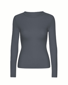 Camiseta de Manga Larga Acanalada de Alta Calidad para Mujer, Talla Grande, Transpirable, de Algodón Tejido, Informal, con Logotipo Personalizado - Product Image 3