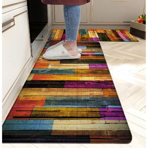Colorful Kitchen Rugs Cool Wooden Abstract Anti-Fatigue Waterproof Floor Mats Cushioned Non-Slip Kitchen Mats - Product Image 2