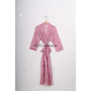 Fait main, 100% coton, imprimé numérique floral, col en V, fermeture à cordon, manches trois-quarts, respirant, toutes saisons, pour femmes - Product Image 4