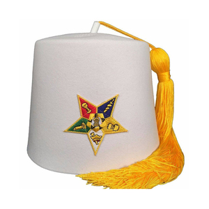 Chapeau Fez OES personnalisé blanc pur, casquette maçonnique brodée de l'Ordre de l'Étoile d'Orient avec pompon doré, couvre-chef de régalia fraternelle - Product Image 2
