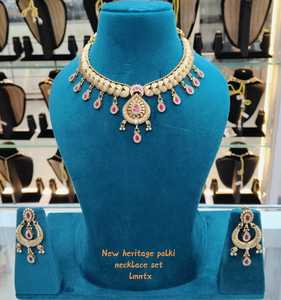 Heritage Polki Necklace <b>Set</b> & Earrings Gold Plated Brass Trendy Bridal Jewelry <b>Set</b> for Wedding & Party - Product Image 5