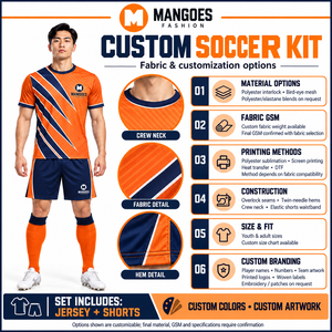 Ensemble de maillot de football unisexe personnalisé, sublimé, orange rayé, avec short et chaussettes, anti-transpiration, antibactérien, respirant - Product Image 6