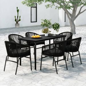 Set da pranzo Patio nero da 7 pezzi per uso giardino - Product Image 1