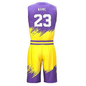Unisex Purple Yellow Basketball Jersey Set Sleeveless V-Neck Sublimated Moisture Wicking Polyester Athletic Wear All Seasons - Product Image 4