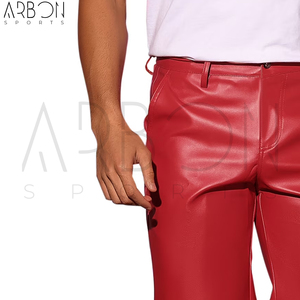 Pantalones cortos de cuero genuino de estilo hip hop personalizados, color rojo, acabado mate clásico, estilo casual urbano, hasta la rodilla, para venta al por mayor. - Product Image 6