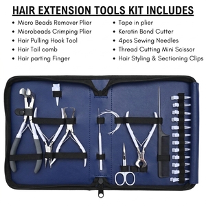Kit Complet d'Installation d'Extensions Capillaires : Outil de Sertissage, Aiguille à Crochet pour Extensions, Outil pour Extensions à Bandes, Coupe-Bandes, Aiguilles à Coudre, Pinces - Product Image 2