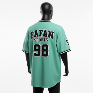 Camiseta 100% algodón para hombre, corte holgado, estampada, estilo béisbol, tela de poliéster tejida, con botones al frente, logotipo personalizado, ropa de equipo. - Product Image 5