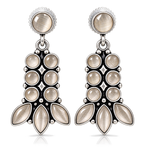 Nouvelles boucles d'oreilles pendantes en argent oxydé avec pierre œil de chat couleur pêche |   Bijoux de mode en gros - Product Image 4