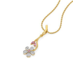 Women's 18K Gold Plated Flower Pendant <b>Necklace</b> With Diamond And Pink Gemstone Round Brilliant Cut Everyday Wear - Product Image 2