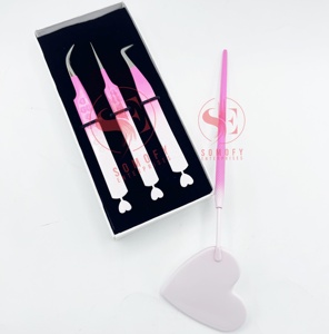 Pince à épiler professionnelle en acier inoxydable à fibres multicolores personnalisée modèle d'extension de cils de Volume haut de gamme - Product Image 4