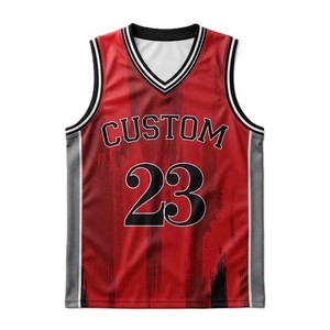 Ensemble de maillots de basket-ball personnalisés, imprimé camouflage rouge, sans manches, évacuation de l'humidité, 100% polyester, vêtements de sport pour hommes - Product Image 2
