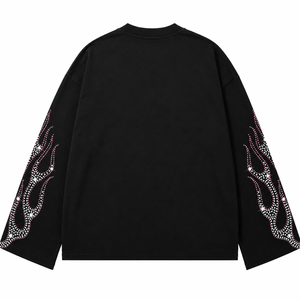 เสื้อยืดคอกลมแขนสั้นประดับเพชรเทียมแบบกำหนดเองสำหรับผู้ชาย สตรีทแวร์ ผ้าฝ้าย ทรงโอเวอร์ไซส์ รับทำโลโก้ตามสั่ง ผู้ผลิต OEM ขายส่ง - Product Image 2