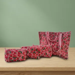 Conjunto de Bolsos Ecológicos de Algodón Acolchado con Estampado de Sandía, Bolso de Hombro con Cremallera, Bolsas de Viaje para Cosméticos y Artículos de Aseo - Product Image 5