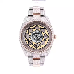 Montre de luxe entièrement sertie de diamants Moissanite VVS1, cadran à chiffres arabes, bicolore, pour homme et femme - Product Image 1
