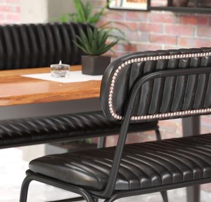 Retro <b>Black</b> Leather <b>Dining</b> Bench with Backrest Metal Frame Upholstered Seating Furniture for <b>Dining</b> Restaurant Office Farmhouse - Product Image 3