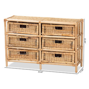 Modern Bohemian Rattan 6-<b>Drawer</b> <b>Storage</b> Cabinet Organizer - Product Image 4