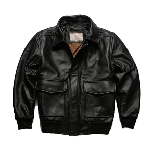 Chaquetas de Cuero Vacuno para Hombre, con Cuello Desmontable de Piel de Cordero, Estilo Bomber Casual, Ropa de Invierno Personalizada - Product Image 5