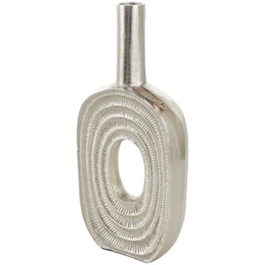 Jarrón de Metal Hecho a Mano Contemporáneo con Recorte Ovalado y Diseño Espiral Texturizado, Acabado Plateado, Centro de Mesa Decorativo - Product Image 2