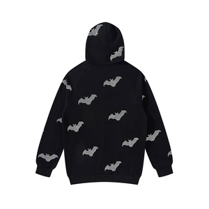 Sweat-shirt à capuche zippé noir pour homme avec imprimé chauve-souris, coupe oversize, en coton tricoté, style décontracté, idéal pour l'automne - Product Image 6