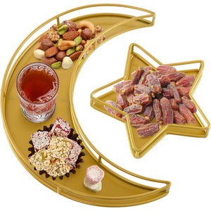 Plateau de service vintage en métal pour dattes, noix, bonbons et fruits secs – Organisateur de table pour la maison, l'Aïd et le Ramadan - Product Image 4