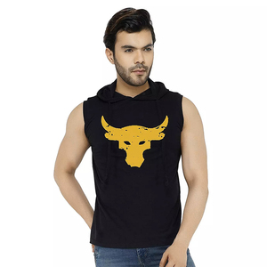 <b>Men's</b> <b>Sleeveless</b> Hood Solid Color Knitted Spandex/Polyester Quick Dry & Breathable <b>Pullover</b> Summer Wear - Product Image 3