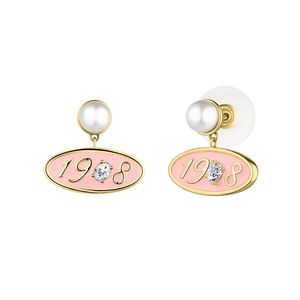 Pendientes Colgantes de Oro Rosa y Perlas Blancas con Colgante Decorativo Ovalado, Joyería Elegante de Moda para Mujeres y Niñas, para Bodas - Product Image 1