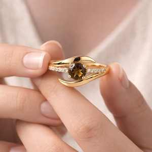 Nouvelle Arrivée Bague Fine en Argent Sterling 925 Massif avec Quartz Fumé de 7 mm Sertie à Griffes, Plaqué Argent, Cadeau pour Mariage et Fête, pour Femme - Product Image 5