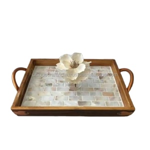 Bandeja de Servir Rectangular de Madera Hecha a Mano con Incrustaciones de Perlas Celestiales, Diseño Sólido, Ecológica, Duradera, Decoración Festiva para Bodas - Product Image 3