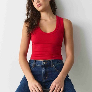 Top Corto Ajustado de Algodón Orgánico con Logotipo Personalizado, Sin Mangas, Transpirable, Estilo Casual de Verano, Cuello Redondo y Tejido Acanalado - Product Image 3