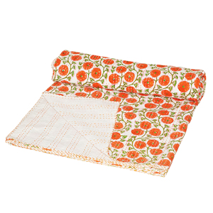 Floral Kantha <b>Quilt</b> 100% Cotton Handmade Woven Bedspread Portable <b>Throw</b> Blanket Washable Simple Custom Home & Hotel Decor - Product Image 1