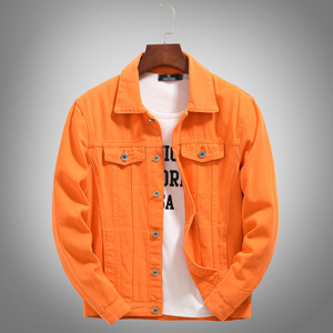 Red Dip Dye <b>Denim</b> <b>Jacket</b> <b>Men</b> Casual Autumn Cotton Gradient Color Turn-down Collar Single Breasted Regular Fit - Product Image 1
