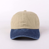 Casquette de baseball 5 panneaux LEAFITS personnalisée, bleu marine contrastant, 100 % polyester satiné lavé, respirante/imperméable, avec nœuds bicolores
