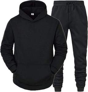 Survêtement unisexe bleu à capuche, couleur unie, en coton, décontracté, longueur intégrale avec poches latérales, taille élastique, style automne - Product Image 3