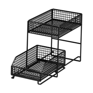 Cesta de Almacenamiento Redonda de 2 Niveles Hecha a Mano, Cesta de Almacenamiento de Metal con Acabado Negro para Artículos de Cocina, Estilo Industrial - Product Image 4