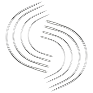 Aiguilles à tisser en acier inoxydable argenté poli miroir, courbes en C, outils de couture de précision pour extensions capillaires, en ensembles de tailles assorties - Product Image 1