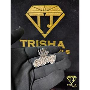 Unisex <b>Crown</b> Name Pendant Featuring VVS Moissanite Diamond and 925 Sterling Silver By Trisha Jewels - Product Image 3