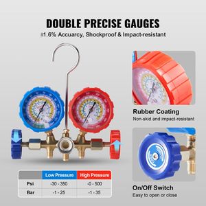Set di manometri a 3 vie per climatizzatori con tubi da 1,5 m e connettori per refrigeranti R134A, R22, R12, R502, per rubinetto serbatoio Freon - Product Image 5