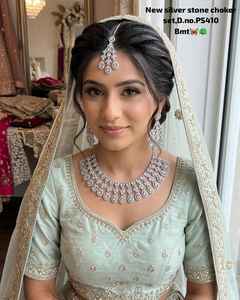 Parure de bijoux de mariée plaqué argent avec perles, comprenant collier ras-du-cou, boucles d'oreilles et Maang Tikka, ethnique, fait main, haute qualité, dernière collection pour mariage et fête - Product Image 1