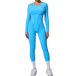Combinaison une pièce unie dos nageur taille haute sans couture extensible dans les quatre sens pour le yoga avec découpe au dos - Product Image 3