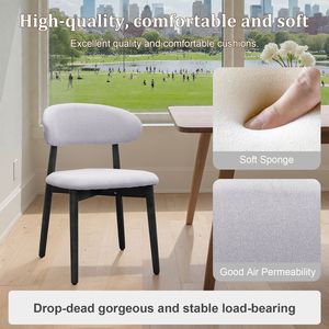 Sedie da pranzo imbottite in cotone e lino blu lavato con gambe in legno massello nero (set di 2) - Product Image 2